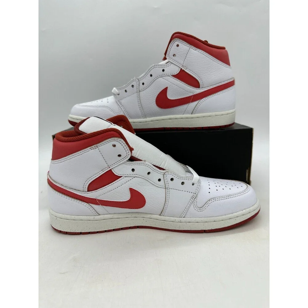 Air Jordan 1 Mid SE Men's Size 11 White Red Leather Athletic Shoes FJ3458 160